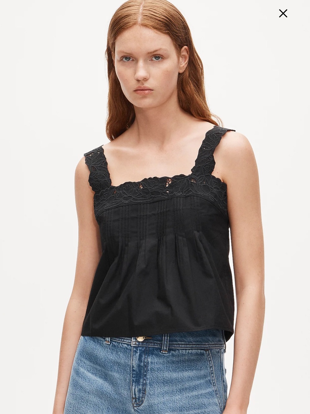 J. Crew Black Lace-Trim Cotton Crop Tank